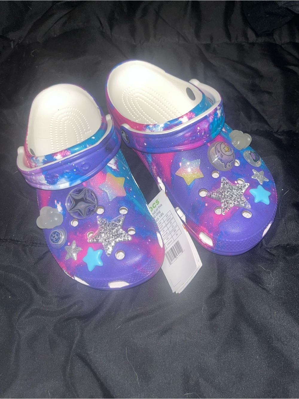 Crocs Galaxy Print Clogs with Star Charms - Purple/Pink/Blue nwt w7 m5